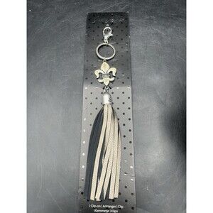 Grace Adele Boleyn Metallic Fleur De Lis Tassel Purse Charm Keychain NWT Clip On